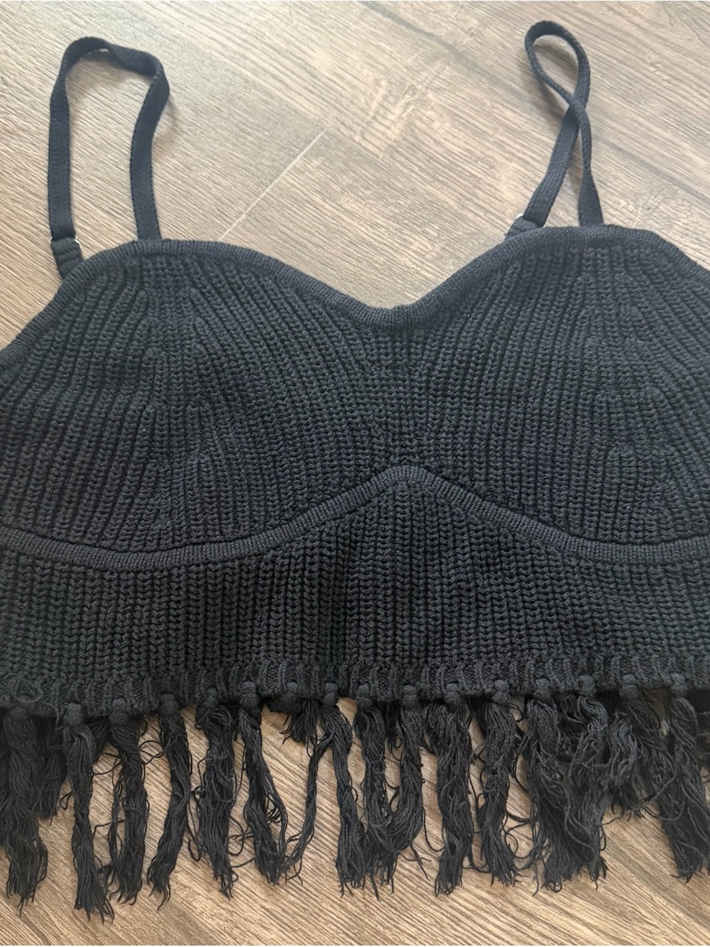Wild Fable Black Knit Fringe Cropped Tank